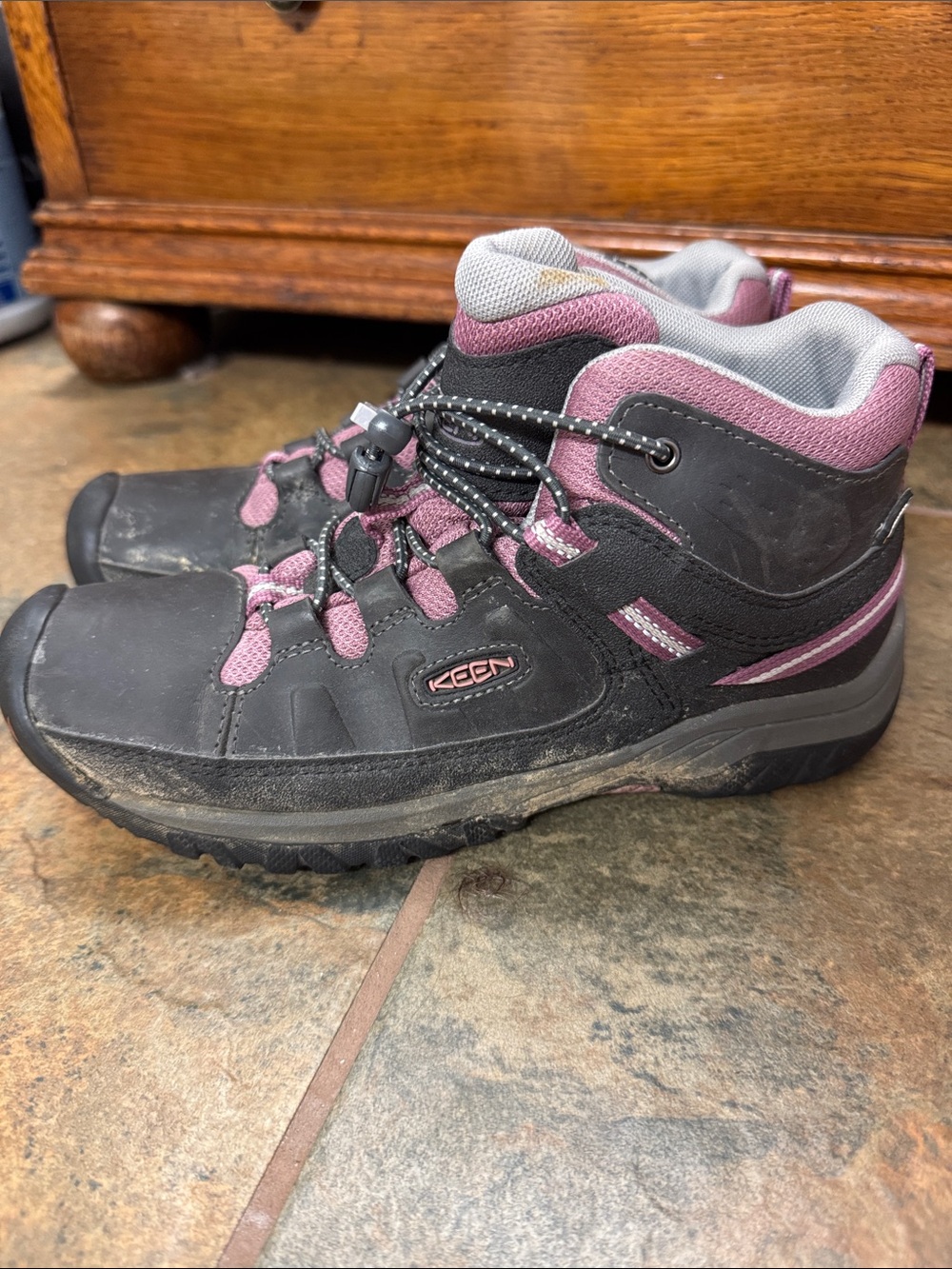 Keen Kids Black and Pink Mid-Top Hiking Boots